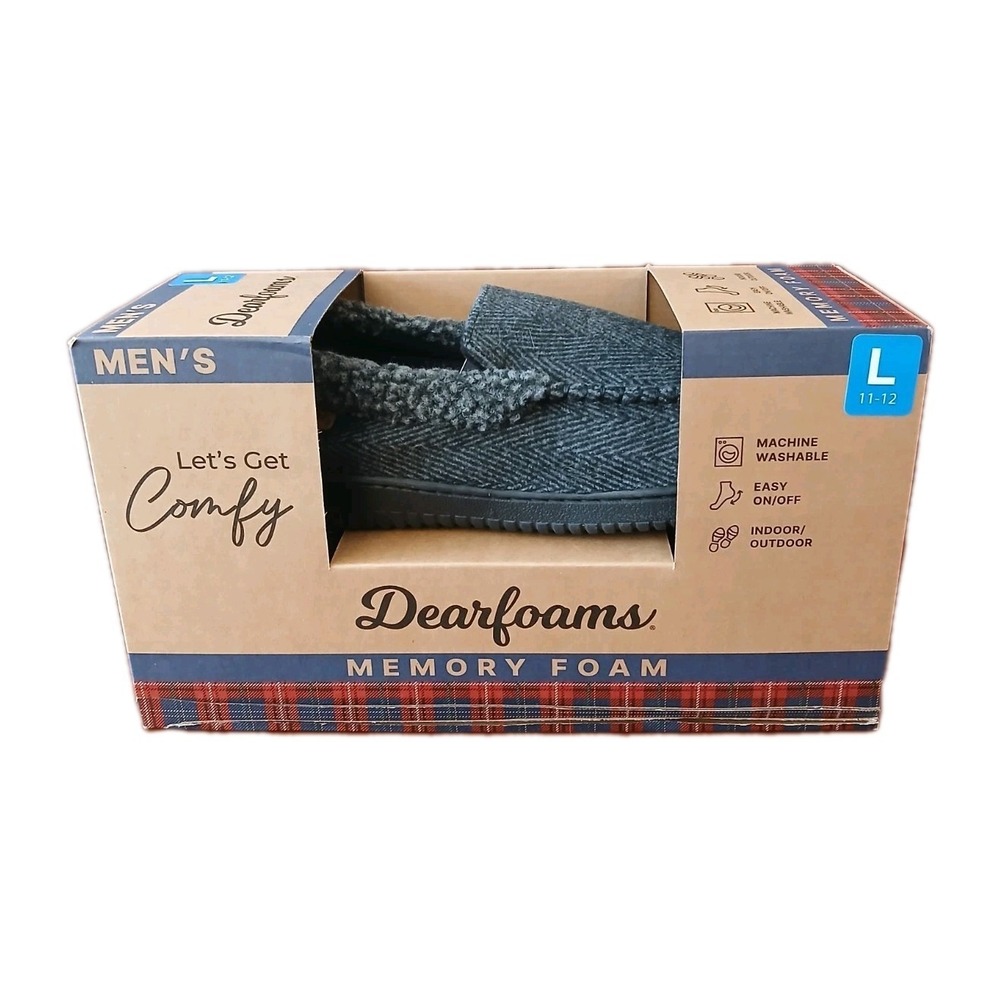 Dearfoams Men Black Memory Foam Slippers NEW in Box Size (11-12) In Door/Outdoor